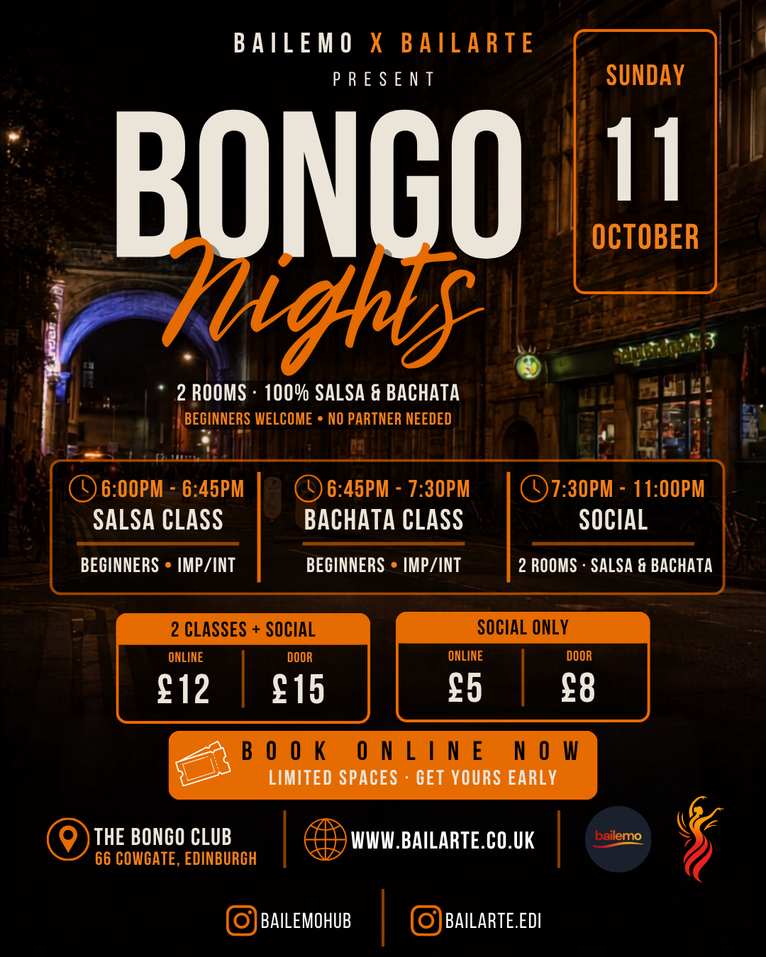 BailArte x Bailemo – Bongo Nights Salsa & Bachata Social at The Bongo Club, Edinburgh.